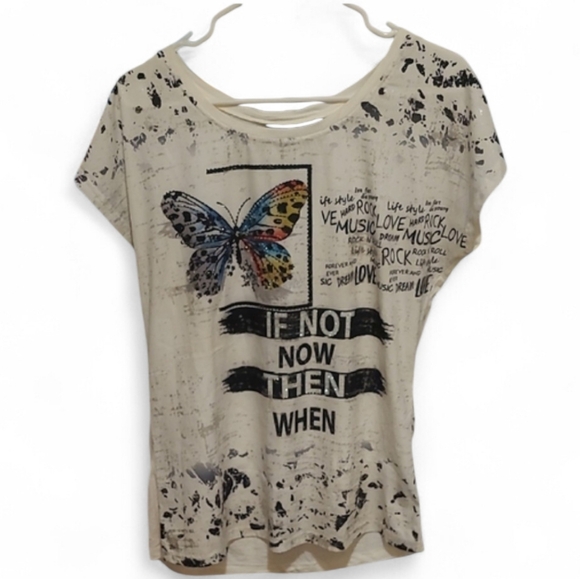 Tango Mango Tops - Tango Mango White Short-Sleeve Graphic Butterfly Tee - If Not Now Then When